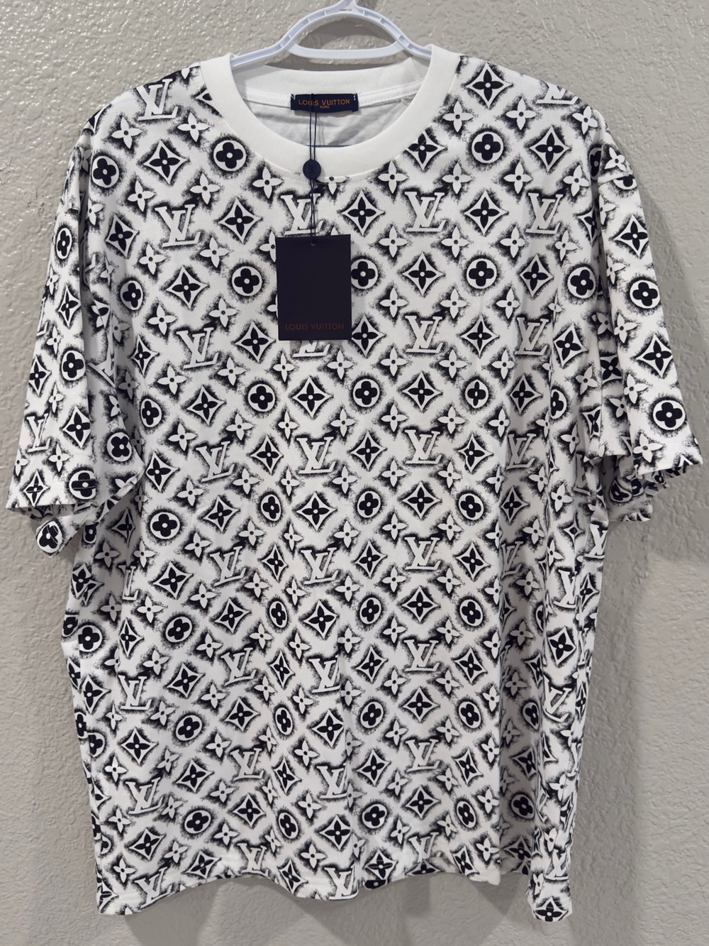 Louis Vuitton White & Black All-Over Monogram Short Sleeve Tee XXL